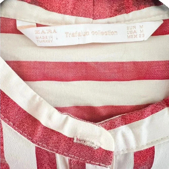 Zara Red White Shimmer Pinstripe Button Up Sz M Back Ruffles 4th of July - Picture 4 of 5